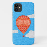 Hot Air Balloon, Coral Orange Against a Blue Sky