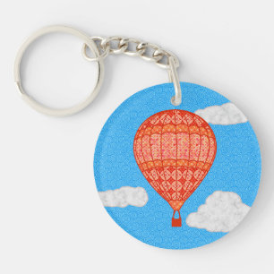 Hot Air Balloon, Coral Orange Against a Blue Sky Key Ring
