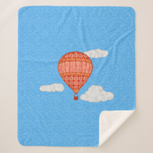 Hot Air Balloon, Coral Orange Against a Blue Sky Sherpa Blanket