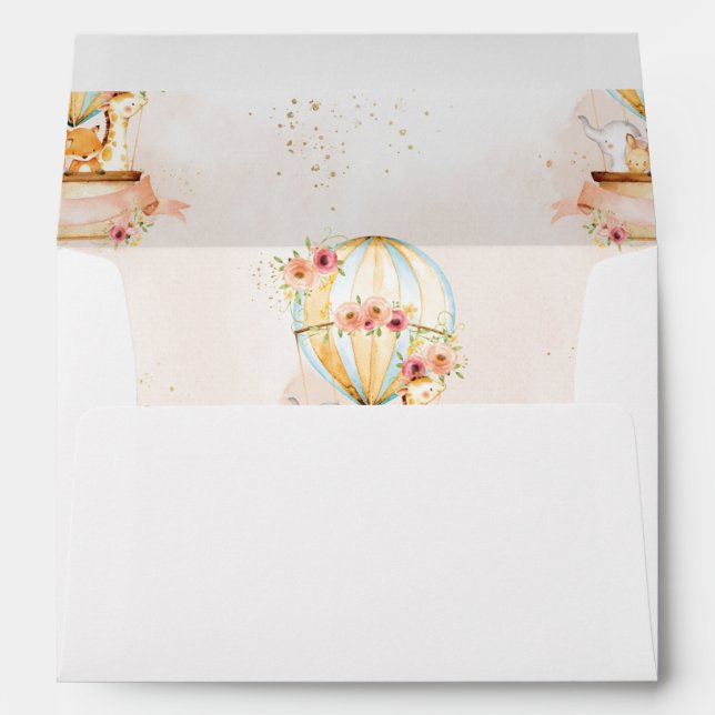 Hot Air Balloon Cute Animals Baby Shower Birthday Envelope (Back (Bottom))