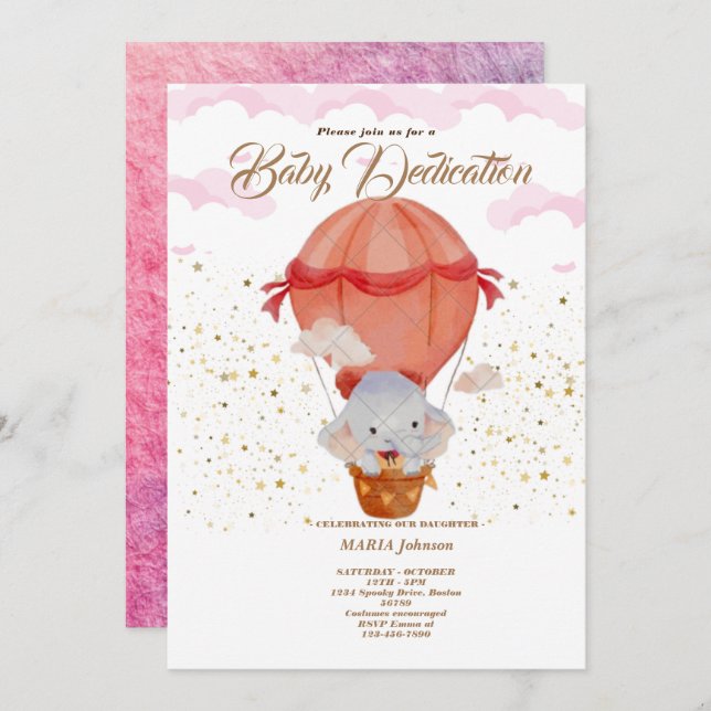 Hot Air Balloon Cute Animals Baptism invitation (Front/Back)
