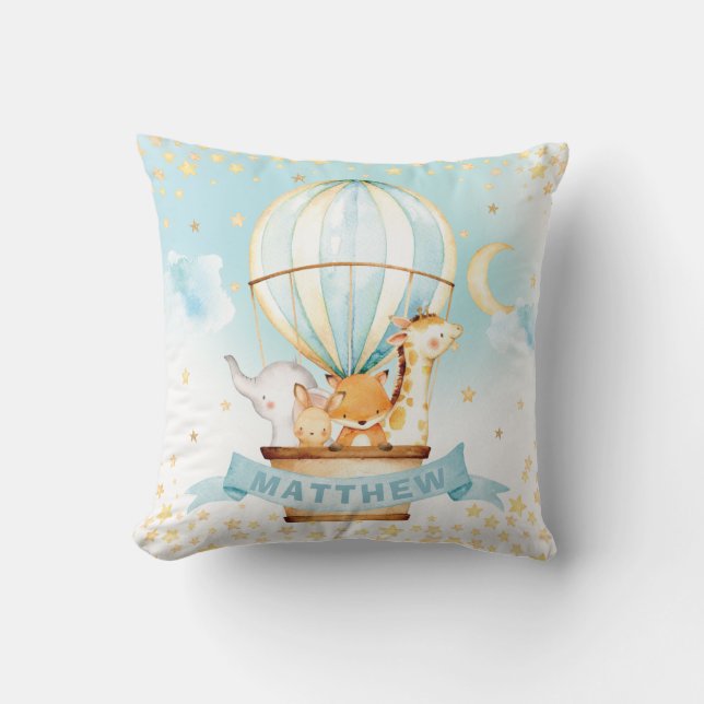 Hot Air Balloon Cute Animals Boy Nursery Decor Cushion (Front)