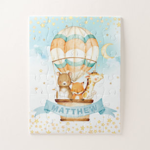 Hot Air Balloon Cute Animals Personalised Jigsaw Puzzle