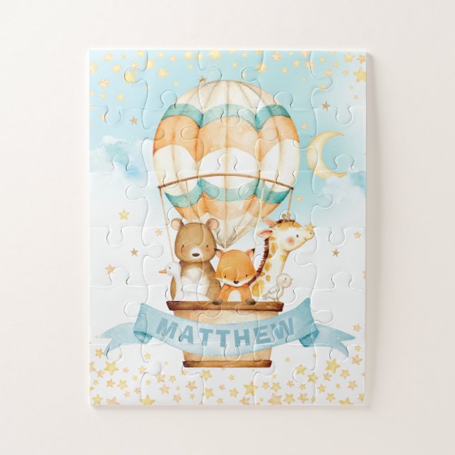 Hot Air Balloon Cute Animals Personalised Jigsaw Puzzle (Vertical)