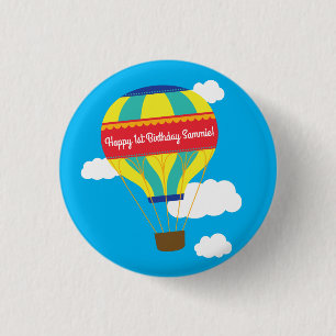 Hot Air Balloon Cute Colourful 1st Birthday Party 3 Cm Round Badge