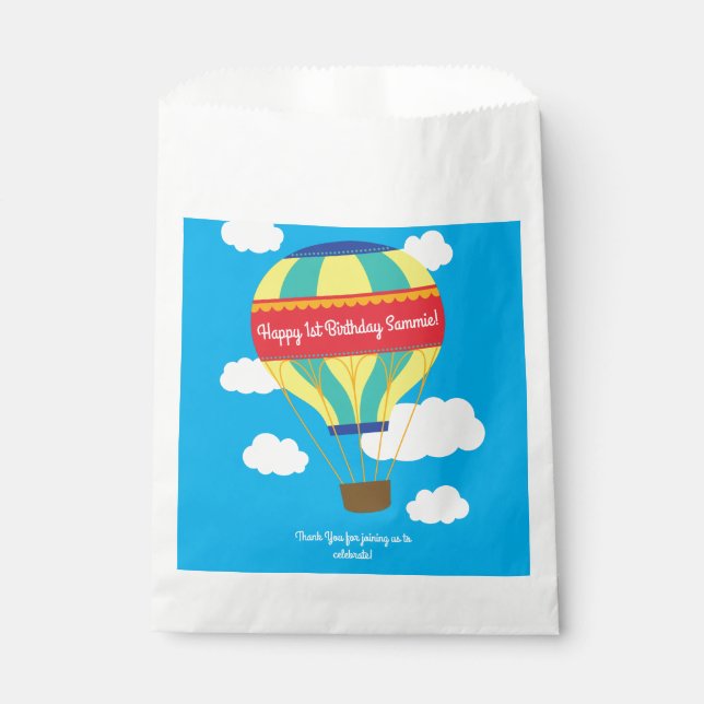 Hot Air Balloon Cute Colourful 1st Birthday Party Favour Bags (Front)