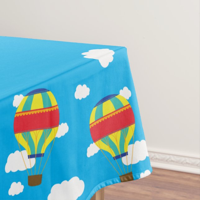 Hot Air Balloon Cute Colourful 1st Birthday Party Tablecloth (In Situ)