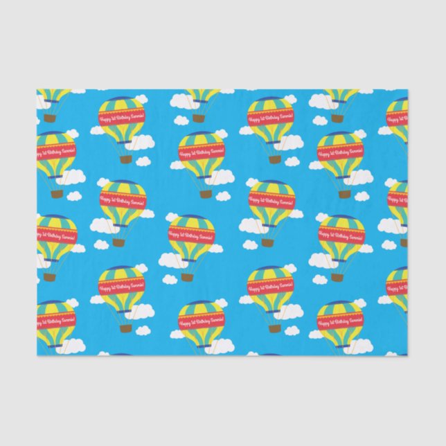 Hot Air Balloon Cute Colourful 1st Birthday Party Tissue Paper (Front)