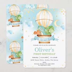 Hot Air Balloon Cute Dinosaurs Birthday Party Boy  Invitation