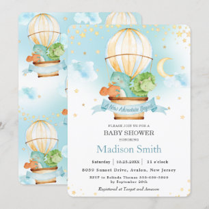 Hot Air Balloon Cute Dinosaurs Boy Baby Shower  Invitation