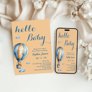 Hot Air Balloon   - Cute Teddy Bear Baby Shower Invitation