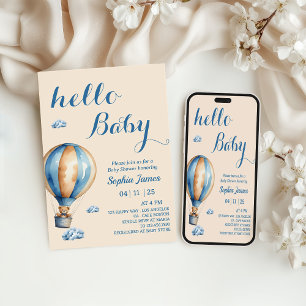 Hot Air Balloon - Cute Teddy Bear Baby Shower Invitation