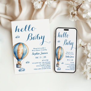 Hot Air Balloon   - Cute Teddy Bear Baby Shower Invitation