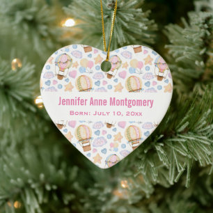 Hot Air Balloon Cute Watercolor Pattern Baby Birth Ceramic Tree Decoration