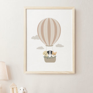 Hot Air Balloon Dogs Boho Nursery & Kids Poster