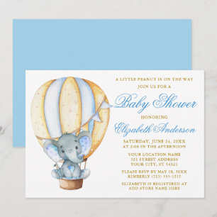 Hot Air Balloon Elephant Peanut Gold Baby Shower Invitation