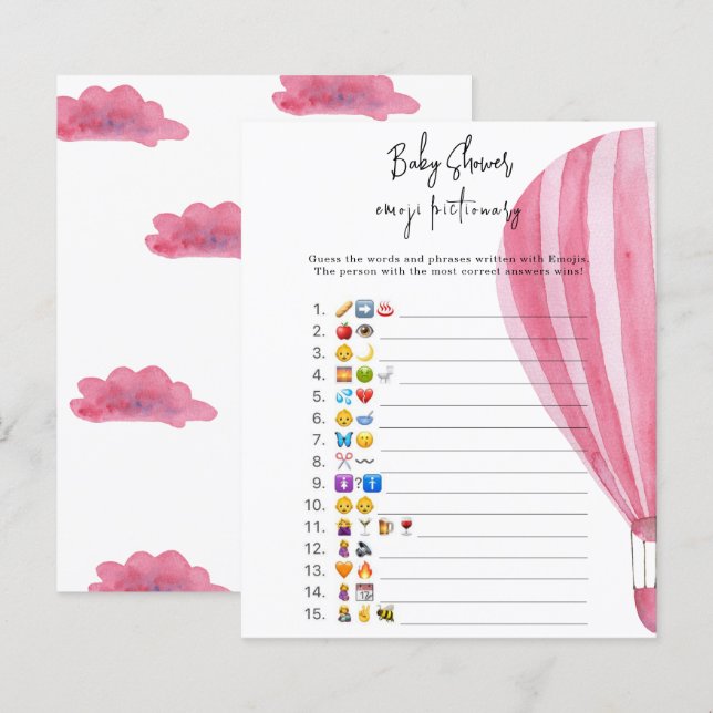 Hot air balloon - Emoji picture game baby shower (Front/Back)