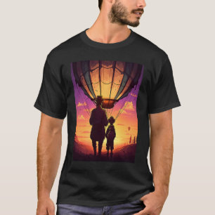 Hot Air Balloon Exploring Dad And Child In Hot Air T-Shirt