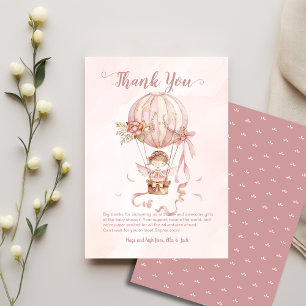 Hot Air Balloon Fairy Girl Baby Shower Thank You Card