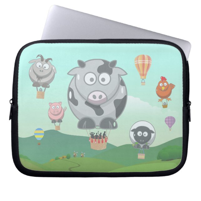 Hot Air Balloon Farm Animals Laptop Sleeve (Front)