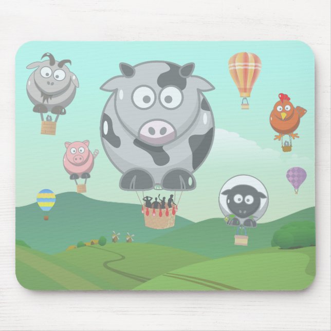 Hot Air Balloon Farm Animals Mouse Mat (Front)