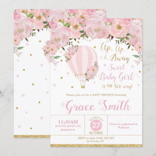 Hot Air Balloon Floral Baby Shower Girl Invitation