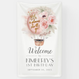 Hot Air Balloon Floral Birthday Party Welcome Banner