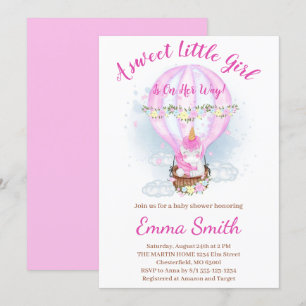 Hot Air Balloon Floral Unicorn Baby Shower Invitat Invitation