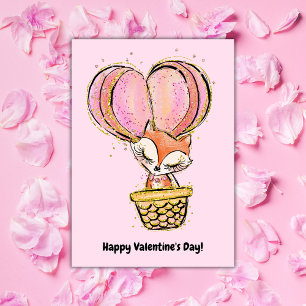 Hot Air Balloon Fox Happy Valentine's Day Card