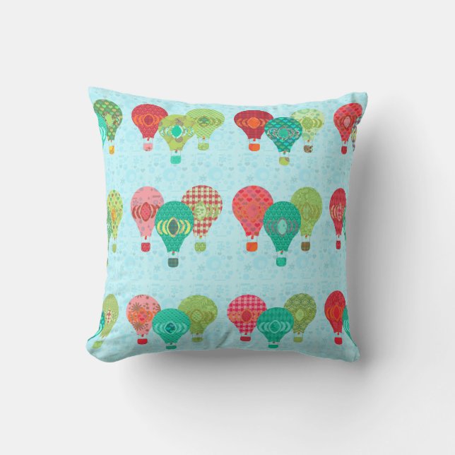 Hot Air Balloon Fun Vintage Pattern Illustration  Cushion (Front)