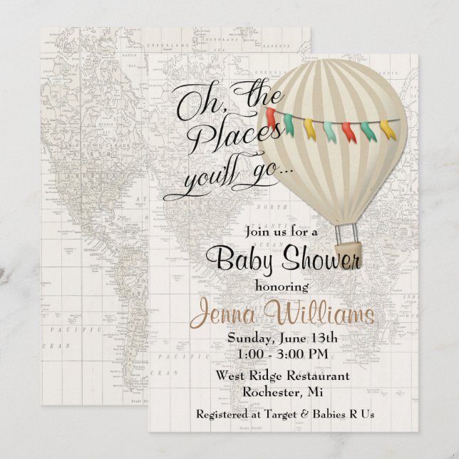 Hot Air Balloon Gender Neutral Baby Shower Invitation (Front/Back)