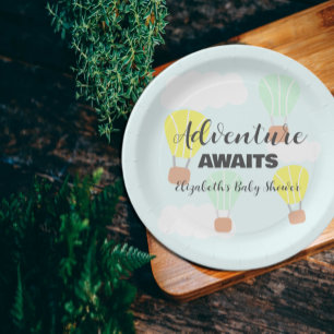 Hot Air Balloon Gender Neutral Baby Shower Paper Plate