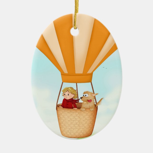Hot air balloon, girl and dog ornament (Front)