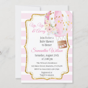 Hot Air Balloon Girl Baby Shower Invitation