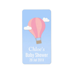 Hot Air Balloon, Girl Baby Shower Label