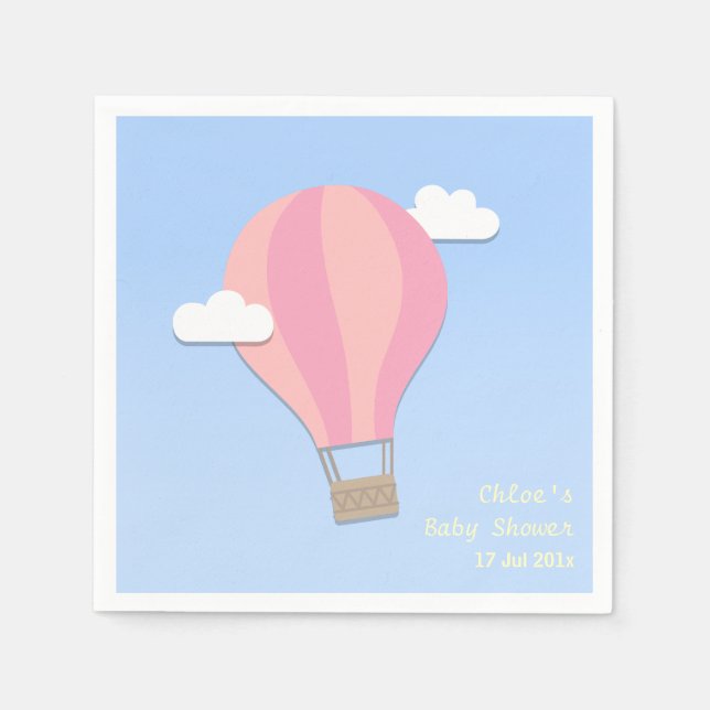Hot Air Balloon, Girl Baby Shower Napkin (Front)