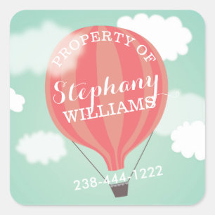 Hot Air Balloon Girl Property Of Name Stickers