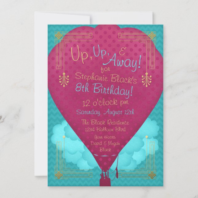 Hot Air Balloon Girls Birthday Party Invite (Front)