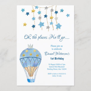 Hot Air Balloon Glitter Star Birthday for Boys Invitation