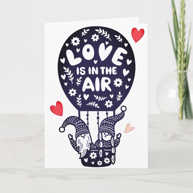 Hot Air Balloon Gnomes Valentine's Day Card (Front)