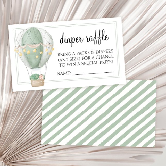 Hot air balloon green baby shower diaper raffle en enclosure card (Creator Uploaded)