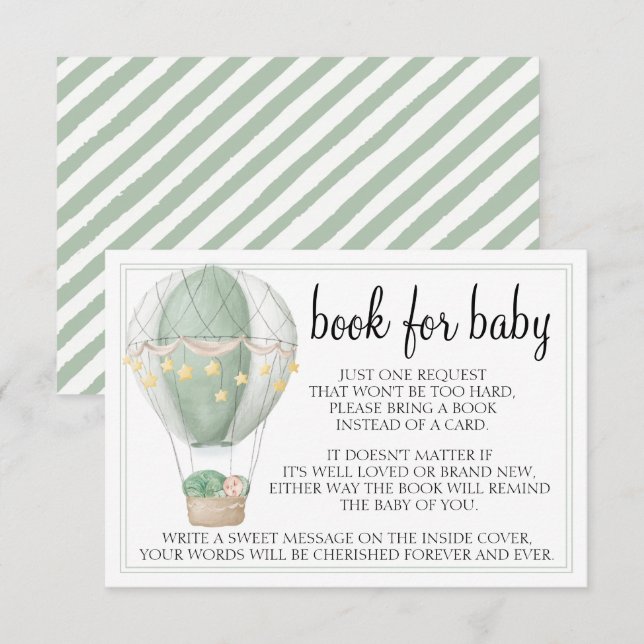 Hot air balloon green baby shower enclosure cards (Front/Back)