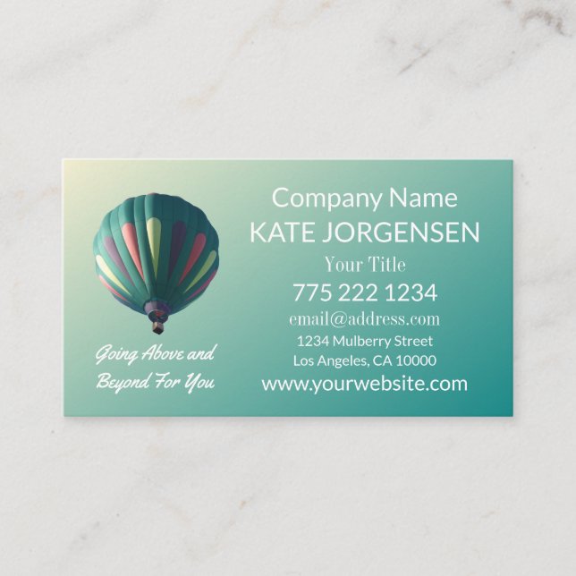 Hot Air Balloon Green Ombre Business Card (Front)