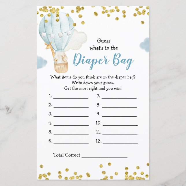 Hot air Balloon Guess What's In the Diaper Bag (Front)