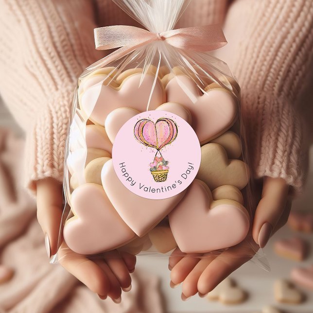 Hot Air Balloon Heart Happy Valentine's Day Classic Round Sticker (Creator Uploaded)