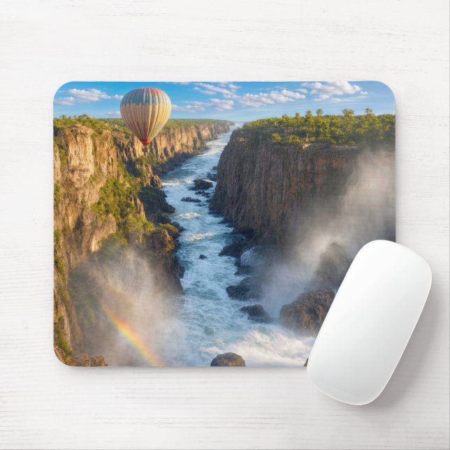 Hot Air Balloon Hovering Over Canyon Gorge Mouse Mat (With Mouse)