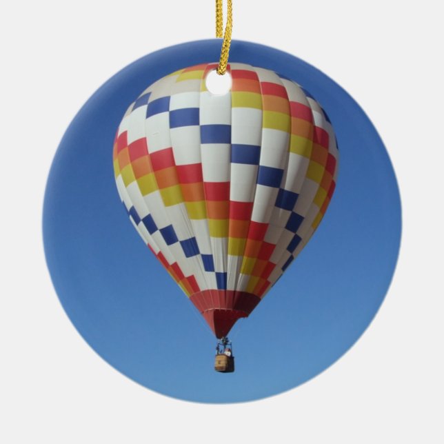 Hot Air Balloon in a Blue Sky Ceramic Tree Decoration (Front)