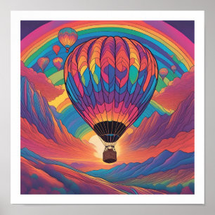 Hot Air Balloon in the Mountains Poster