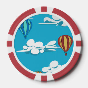 Hot Air Balloon in the sky on poker cards Chips