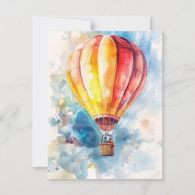 Hot Air Balloon In Watercolors Holiday Card (Front)